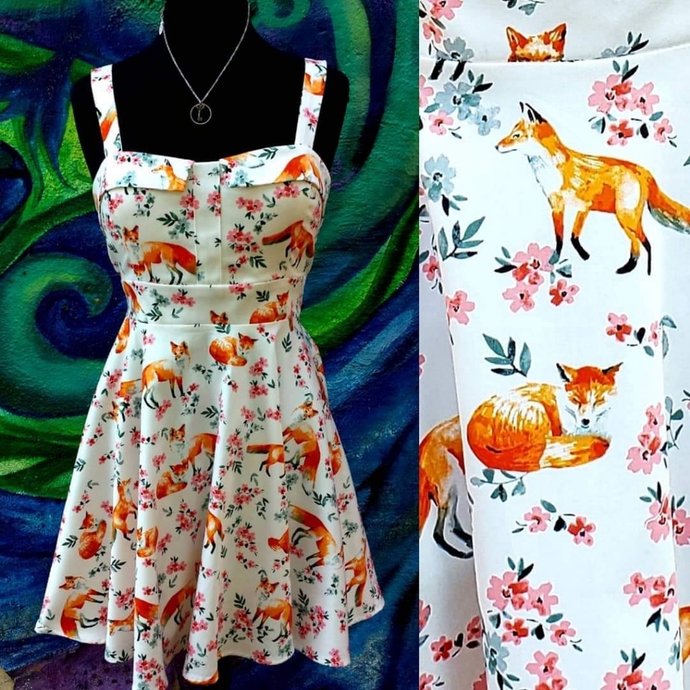 🦊 Foxy Cherry Blossom Pin-Up Dress 🌸